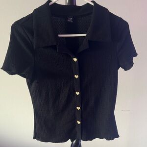 SHEIN Black Heart Button Shirt